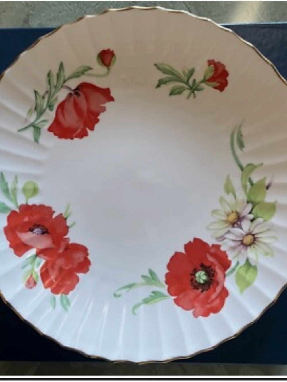 Royal Worcester White Plate with Red Poppy & Green Leaf Motif